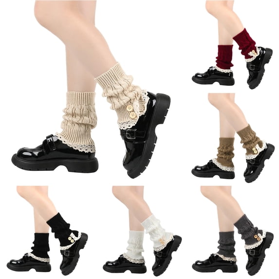 Women's Fall/winter Button Lace Lace Knit Foot Warmers Leg Warmers for Women plus Size Wide