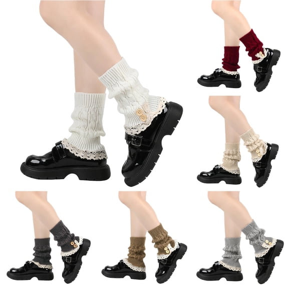 Women's Fall/winter Button Lace Lace Knit Foot Warmers Leg Warmers for Women plus Size Wide
