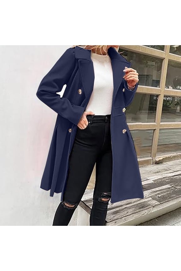 Women's Fall/winter Lapel Double A Line Coat With Pockets Coat Double Wool Blend Coat Women Wool Dresses Winter Boot Winter Jackets for Women Mid Calf Warm Winter Winter Jackets Women Dark Wool Coat