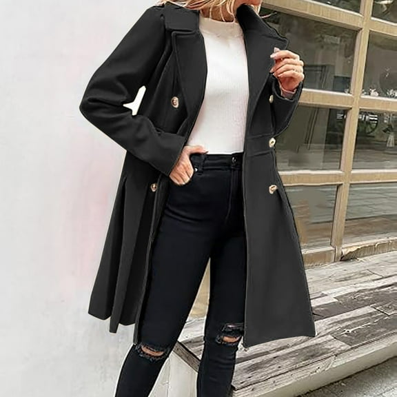 Women's Fall/winter Lapel Double A Line Coat With Pockets Coat Woolen Long Coat Wool Winter Jackets Women Wool Women Coat Winter Lapel Coats for Women Long Stylish Jackets Extra Large Wool Winter