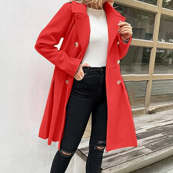 Women's Fall/winter Lapel Double A Line Coat With Pockets Coat Woolen Long Coat Wool Winter Jackets Women Wool Women Coat Winter Lapel Coats for Women Long Stylish Jackets Extra Large Wool Winter