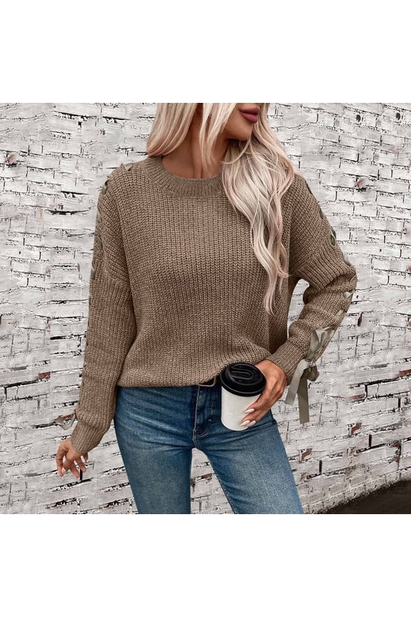 Women's Fall/winter Sweater With Bow Pullover Loose Casual Long Sleeved Sweater Sweater Zip Business Casual Sweaters for Women Condiment Sweatshirt Women's Sweater Sweater Shirts for Women Lightweight