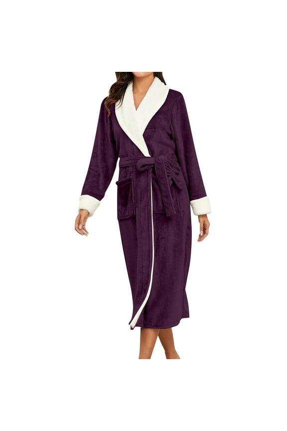 Women's Fall/winter V Neck Solid Color Flannel Long Nightgown