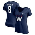 thumbnail image 1 of Women's Fanatics Alexander Ovechkin Navy Washington Capitals Authentic Stack Name & Number V-Neck T-Shirt, 1 of 3