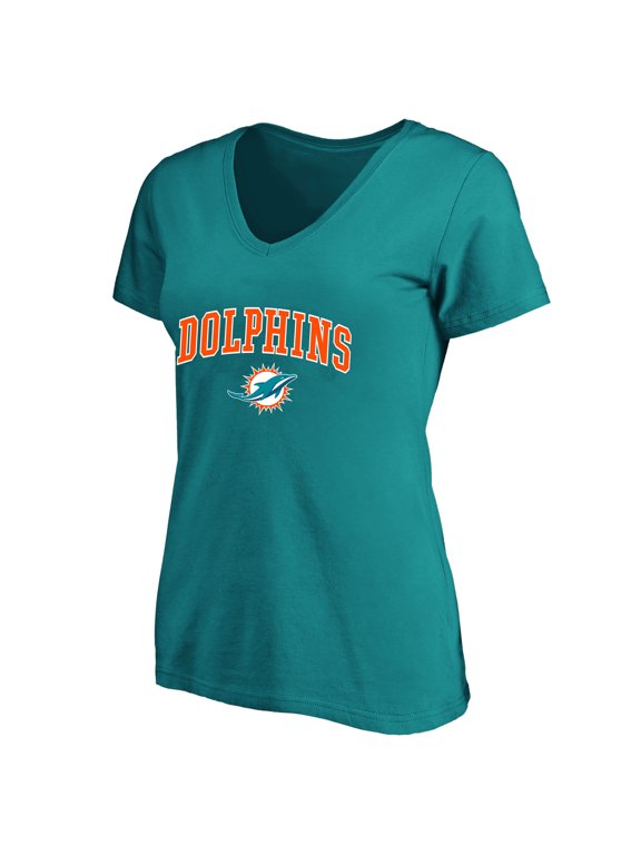 Women's Fanatics Aqua Miami Dolphins Plus Size Arch Over Logo V-Neck T-Shirt