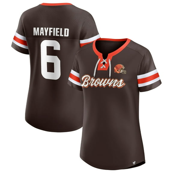Women's Fanatics Baker Mayfield Brown Cleveland Browns Athena Name & Number Notch Neck T-Shirt