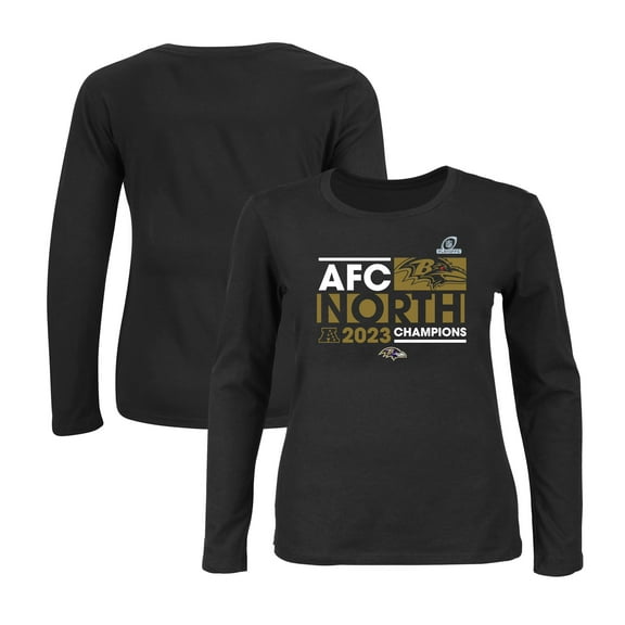 Women's Fanatics  Black Baltimore Ravens 2023 AFC North Division Champions Plus Size Conquer Long Sleeve Scoop Neck