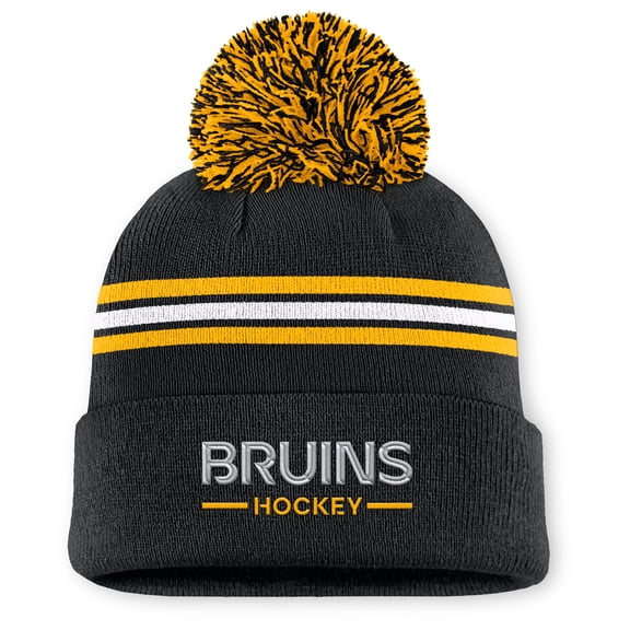 Women's Fanatics Black Boston Bruins Authentic Pro Rink Cuffed Knit Hat with Pom
