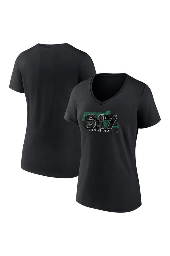 Women's Fanatics Black Boston Celtics Hometown Collection 617 V-Neck T-Shirt
