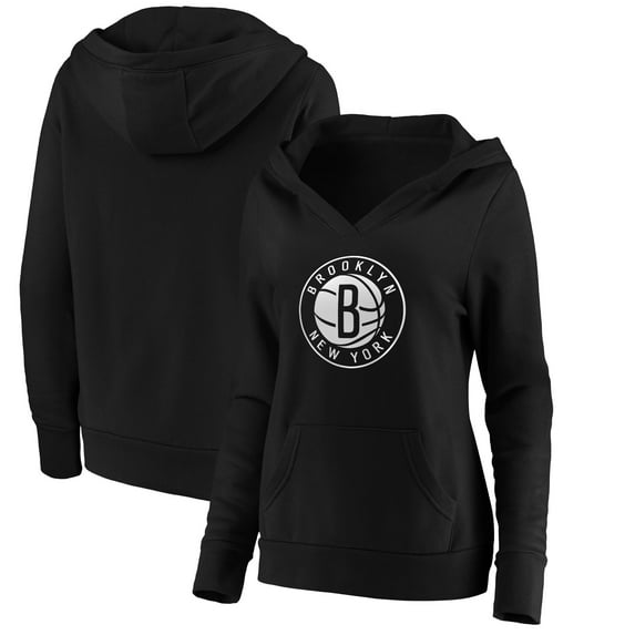 Women's Fanatics Black Brooklyn Nets Primary Logo V-Neck Pullover Hoodie