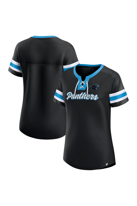 Women's Fanatics Black Carolina Panthers Original State Lace-Up T-Shirt