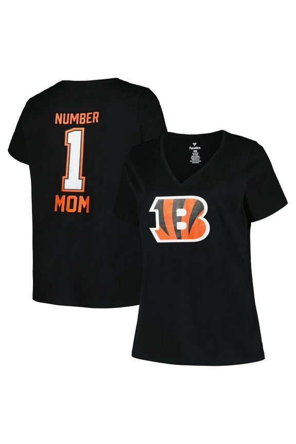 Women's Fanatics Black Cincinnati Bengals Plus Size Mother's Day #1 Mom V-Neck T-Shirt