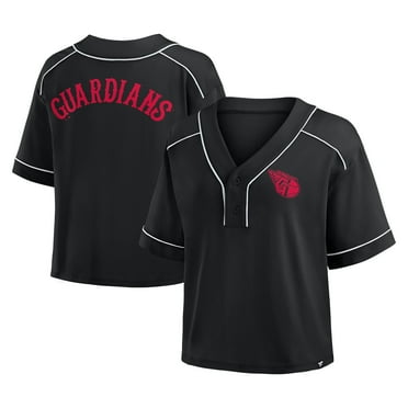 Women's Fanatics Black Cleveland Guardians Oversized Champ Game Cropped V-Neck T-Shirt