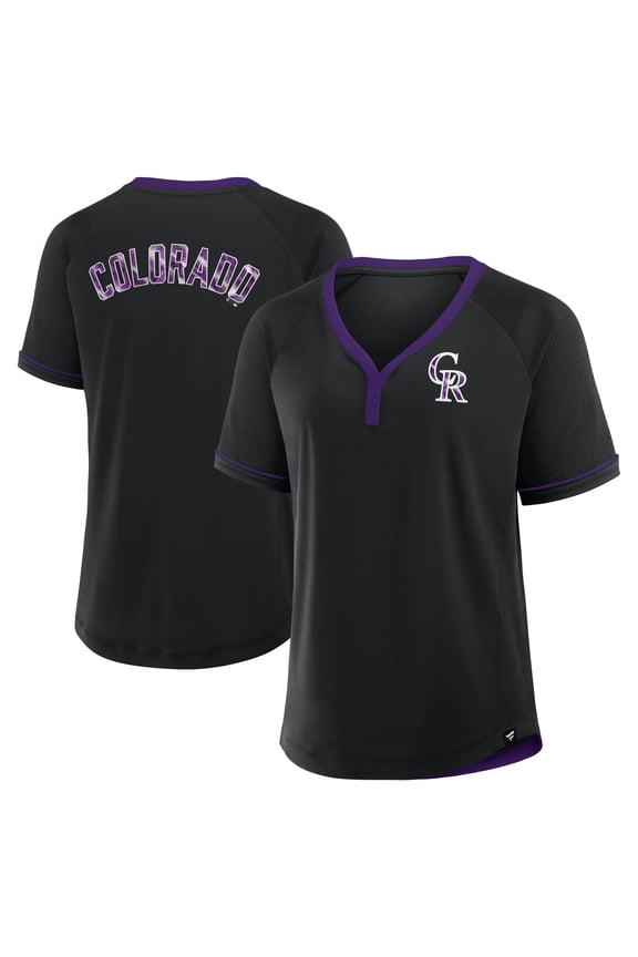 Women's Fanatics Black Colorado Rockies League Diva Star Raglan V-Neck T-Shirt