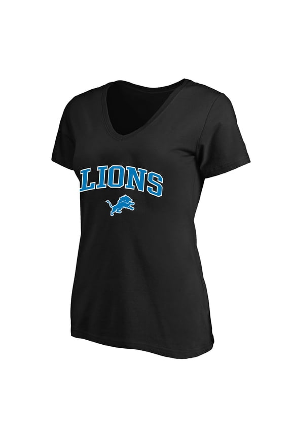Women's Fanatics Black Detroit Lions Plus Size Arch Over Logo V-Neck T-Shirt