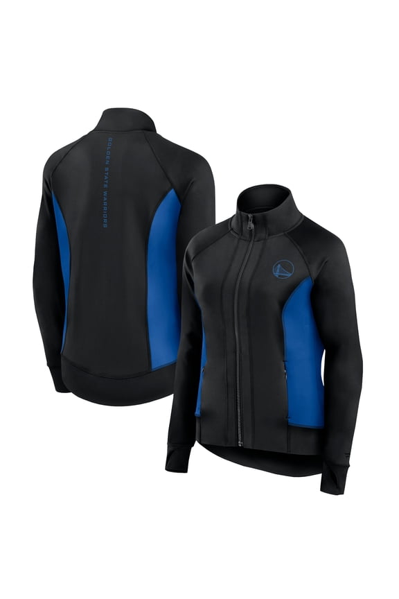 Women's Fanatics Black Golden State Warriors Studio Fitted Full-Zip Gym Track Jacket