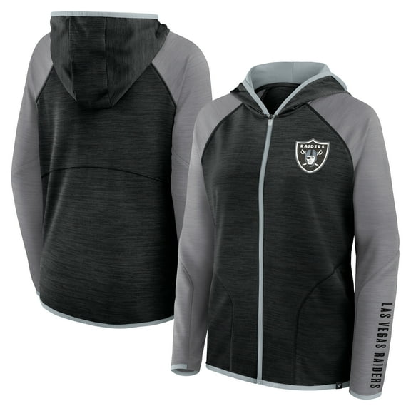 Women's Fanatics Black/Gray Las Vegas Raiders Redzone End Around Pass Raglan Full-Zip Hoodie