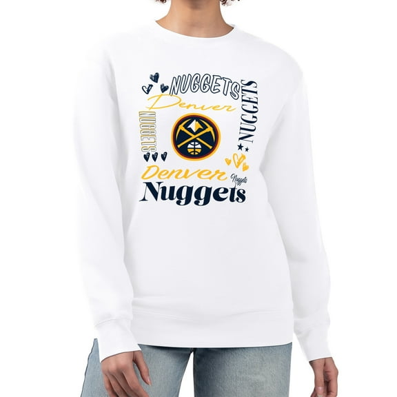 Women's G-III 4Her by Carl Banks White Denver Nuggets Collage Team Graphic Fleece Pullover Sweatshirt