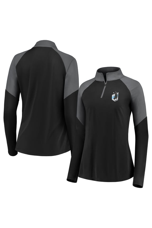 Women's Fanatics Black Minnesota United FC Interlock Quarter-Zip Pullover
