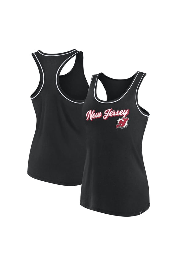 Women's Fanatics Black New Jersey Devils Wordmark Logo Racerback Scoop Neck Tank Top