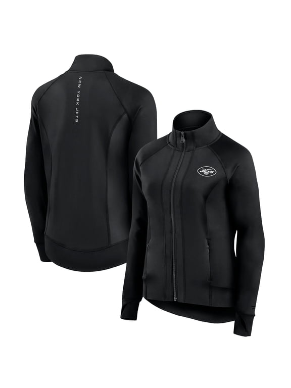 Women's Fanatics Black New York Jets Studio Fitted Full-Zip Gym Track Jacket
