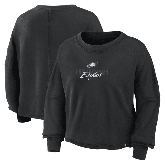 Women's Fanatics Black Philadelphia Eagles Oversized Chop Block Boxy Long Sleeve Top