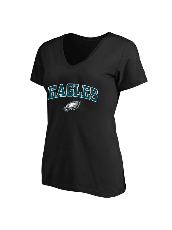 Women's Fanatics Black Philadelphia Eagles Plus Size Arch Over Logo V-Neck T-Shirt