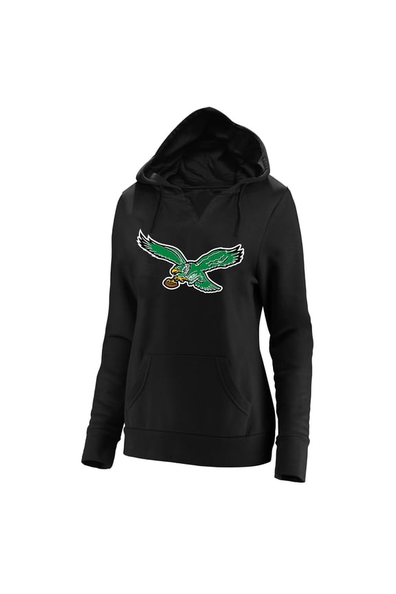 Women's Fanatics Black Philadelphia Eagles Plus Size Throwback Logo V-Neck Pullover Hoodie