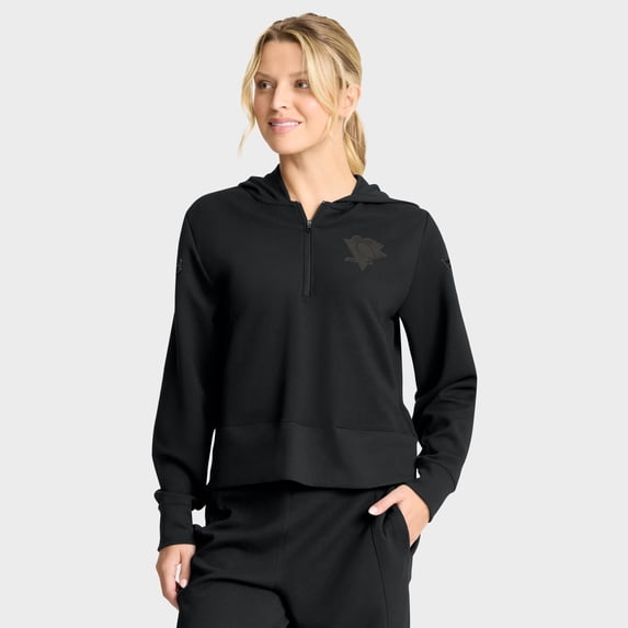 Women's Fanatics Black Pittsburgh Penguins Authentic Pro Road Tri-Blend Quarter-Zip Hoodie