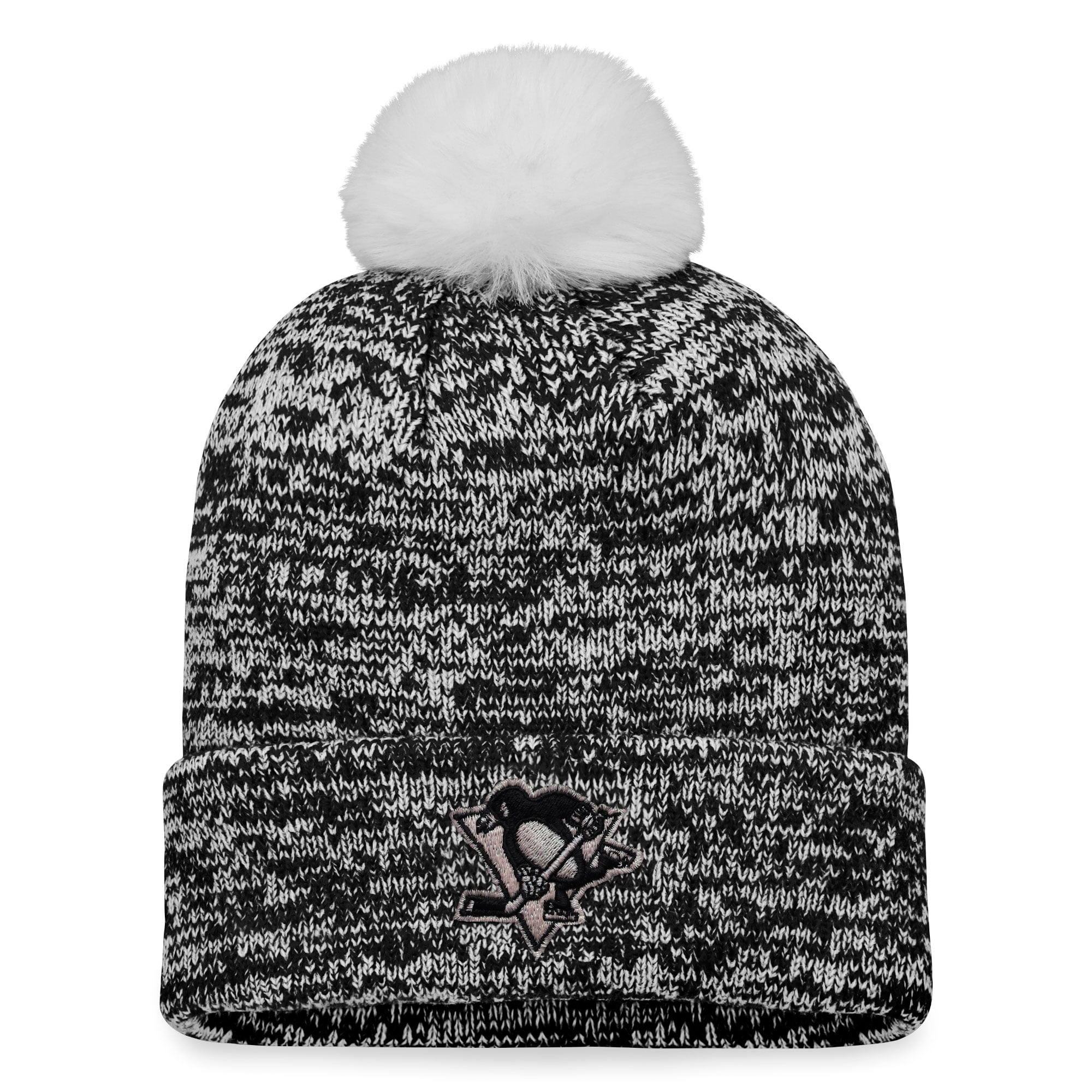 Women's Fanatics Black Pittsburgh Penguins Glimmer Cuffed Knit Hat with Pom