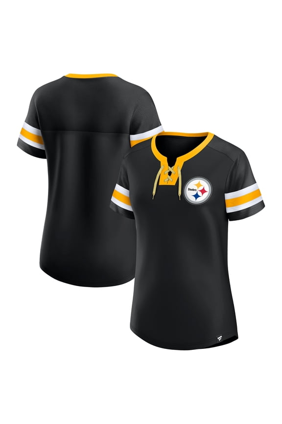 Women's-Fanatics  Black Pittsburgh Steelers Lace-Up Bling T-Shirt