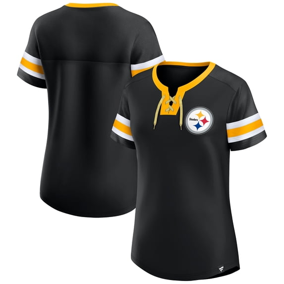 Women's-Fanatics Black Pittsburgh Steelers Lace-Up Bling T-Shirt