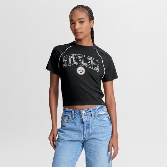Women's Fanatics Black Pittsburgh Steelers Offensive Scheme Raglan Tri-Blend Cropped Top