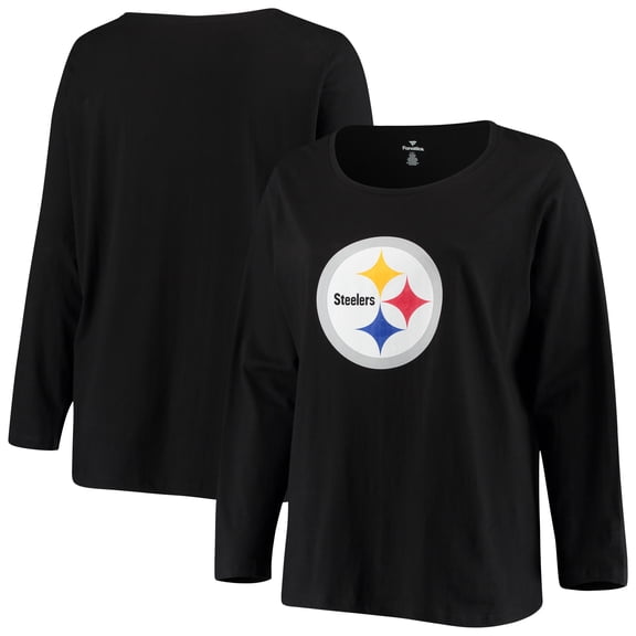 Women's Fanatics Black Pittsburgh Steelers Plus Size Primary Logo Long Sleeve T-Shirt