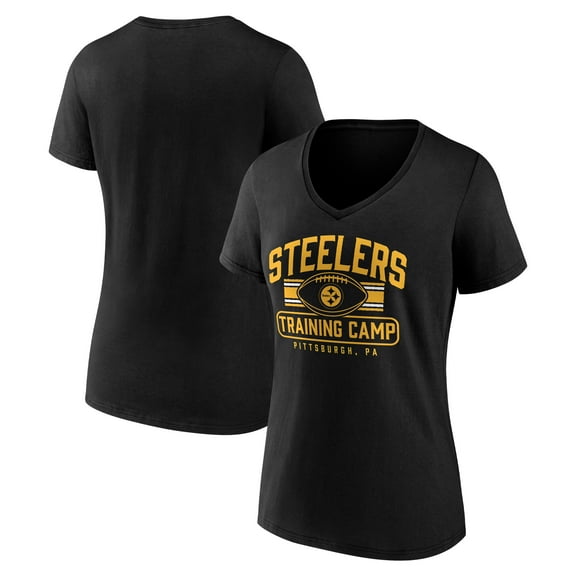 Women's Fanatics Black Pittsburgh Steelers Training Camp Stripe V-Neck T-Shirt
