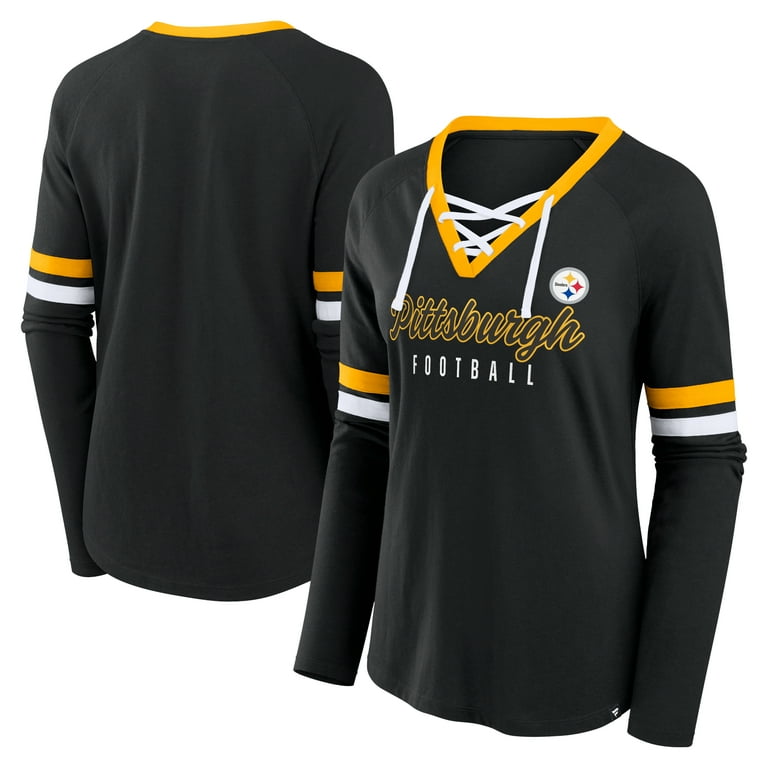 Women s Fanatics Black Pittsburgh Steelers Won and Done Lace Up Long Sleeve Fashion Top Walmart