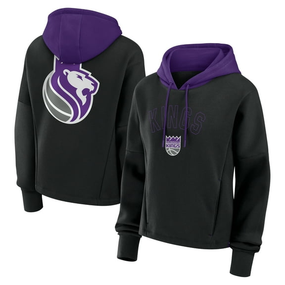 Women's-Fanatics  Black Sacramento Kings Post Up Boxy Pullover Hoodie