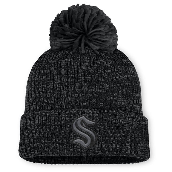 Women's Fanatics Black Seattle Kraken Authentic Pro Road Cuffed Knit Hat with Pom