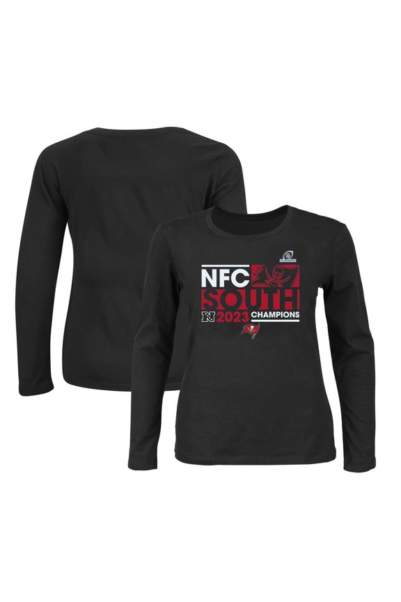 Women's Fanatics Black Tampa Bay Buccaneers 2023 NFC South Division Champions Plus Size Conquer Long Sleeve Scoop Neck