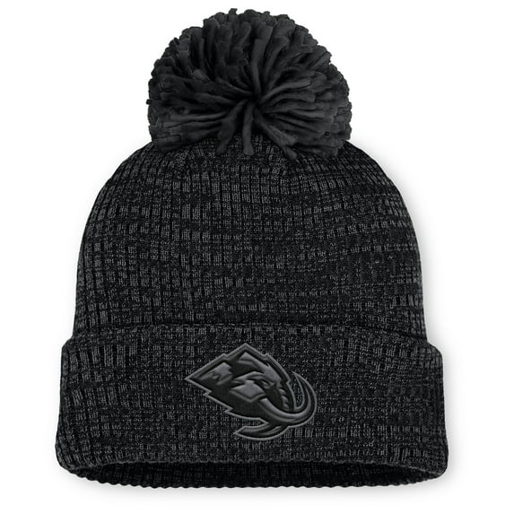 Women's Fanatics Black Utah Mammoth Authentic Pro Road Cuffed Knit Hat with Pom