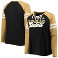 thumbnail image 1 of Women's Fanatics Black/Vegas Gold New Orleans Saints Plus Size True to Form Lace-Up V-Neck Raglan Long Sleeve T-Shirt, 1 of 3