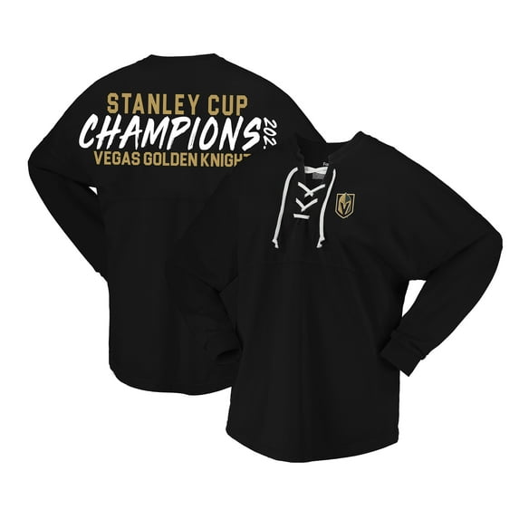 Women's Fanatics Black Vegas Golden Knights 2023 Stanley Cup Champions Lace-Up V-Neck Long Sleeve T-Shirt