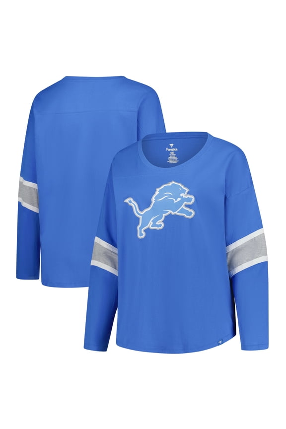 Women's Fanatics Blue Detroit Lions Plus Size Redzone 3/4-Sleeve Scoop Neck T-Shirt