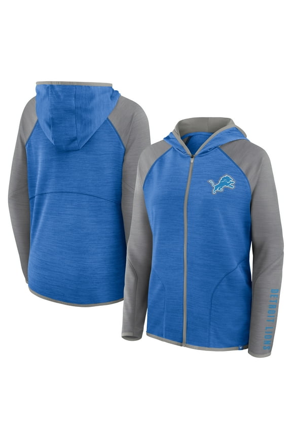 Women's Fanatics Blue/Gray Detroit Lions Redzone End Around Pass Raglan Full-Zip Hoodie