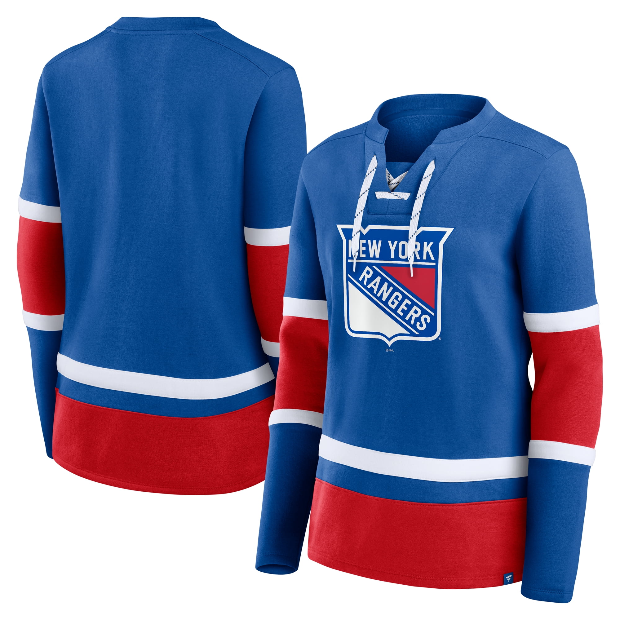 Women's Fanatics Blue New York Rangers Prime Time Lace-Up Long Sleeve T ...