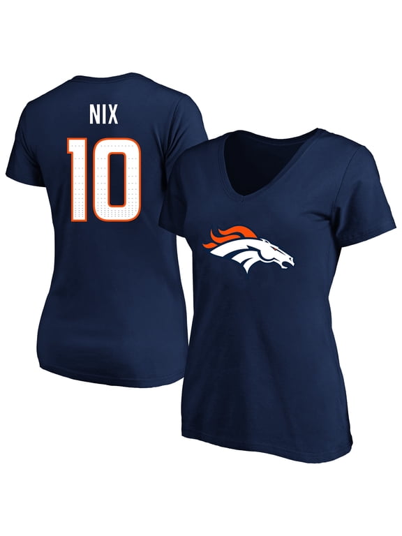 Women's Fanatics Bo Nix Navy Denver Broncos Plus Size Name & Number V-Neck T-Shirt