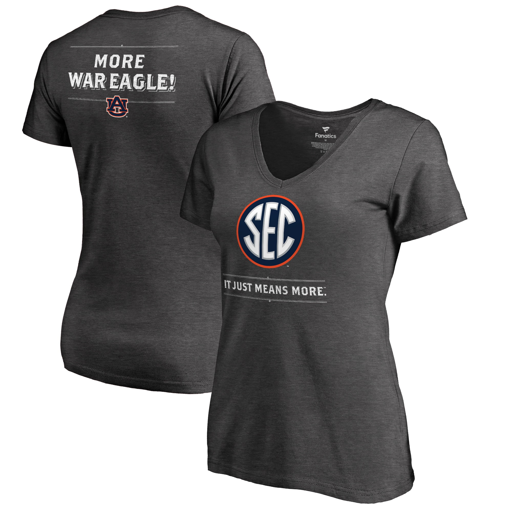 Women's Ash Auburn Tigers SEC Means More Slim Fit VNeck TShirt