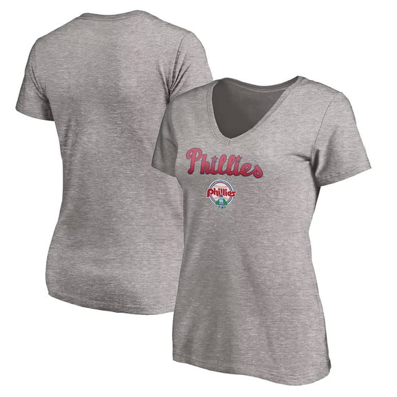 Women's Ash Philadelphia Phillies Cooperstown Collection Wahconah V-Neck T-Shirt
