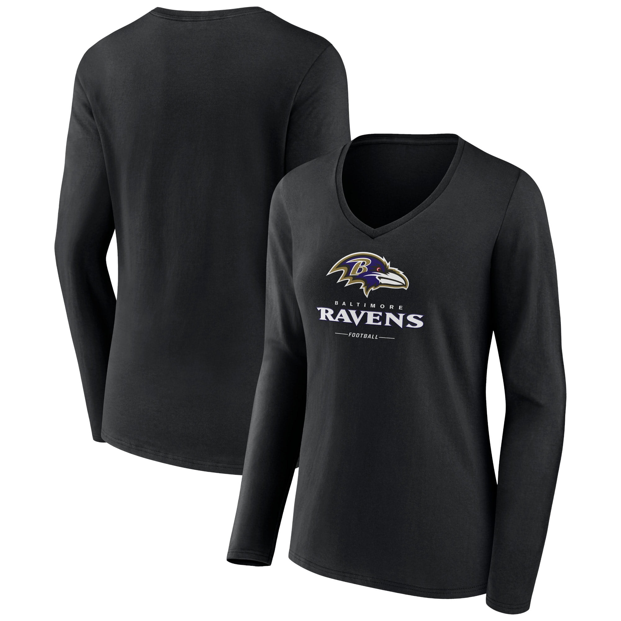 Women s Black Baltimore Ravens Logo Team Lockup Long Sleeve V Neck T Shirt Walmart