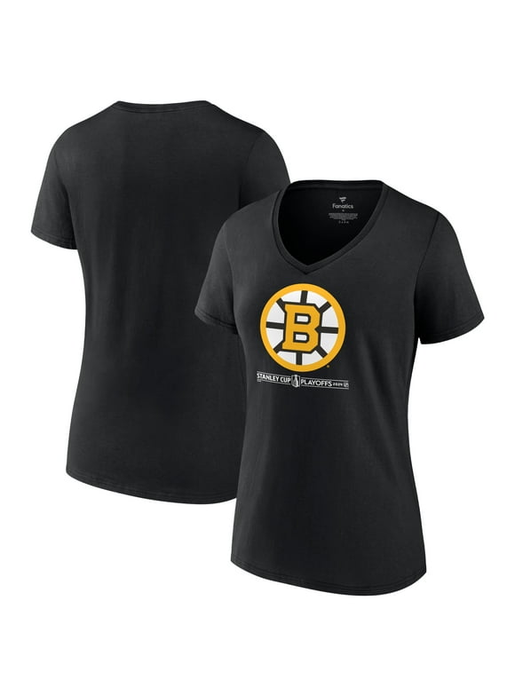 Women's Fanatics Branded  Black Boston Bruins 2024 Stanley Cup Playoffs Breakout V-Neck T-Shirt